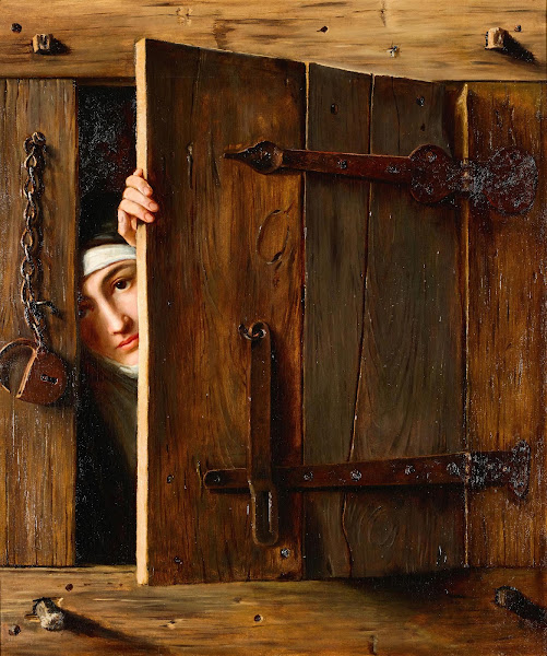 A Trompe Lœil With A Young Nun Peeking Out Through A Shutter 19th Century