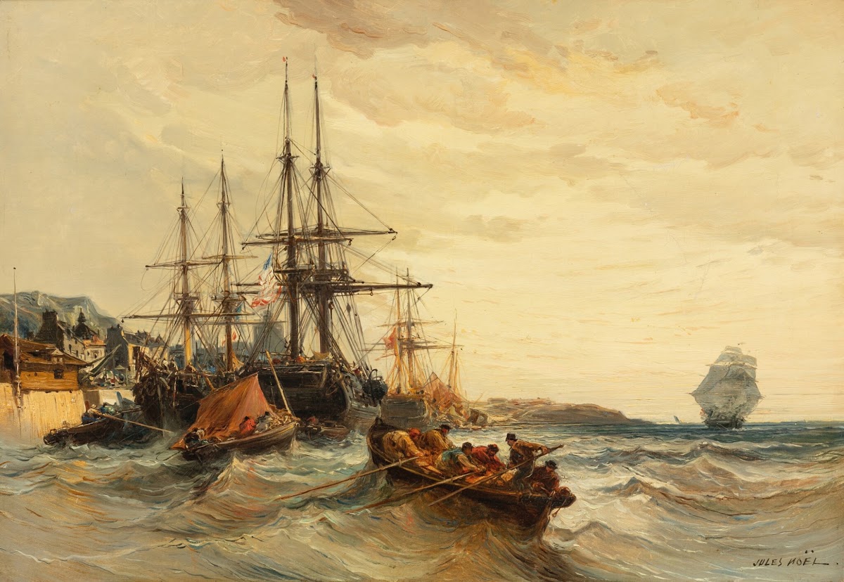 Marine with boats in port
