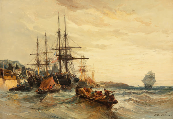 Marine with boats in port