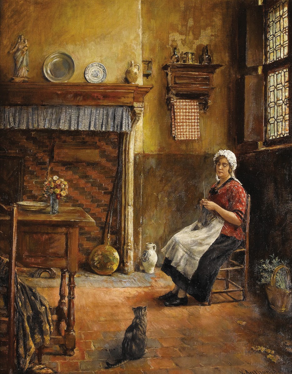 Domestic Interior With Woman Knitting 1928