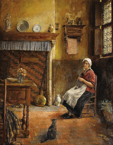 Domestic Interior With Woman Knitting 1928