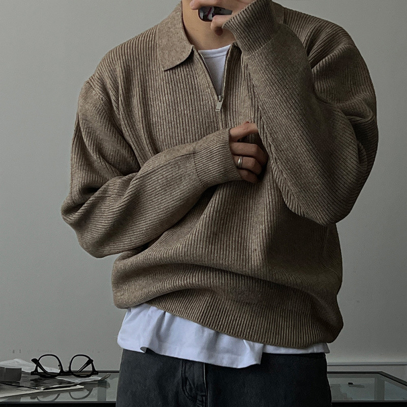 Herren-Strickpullover mit halbem Reißverschluss und Polokragen