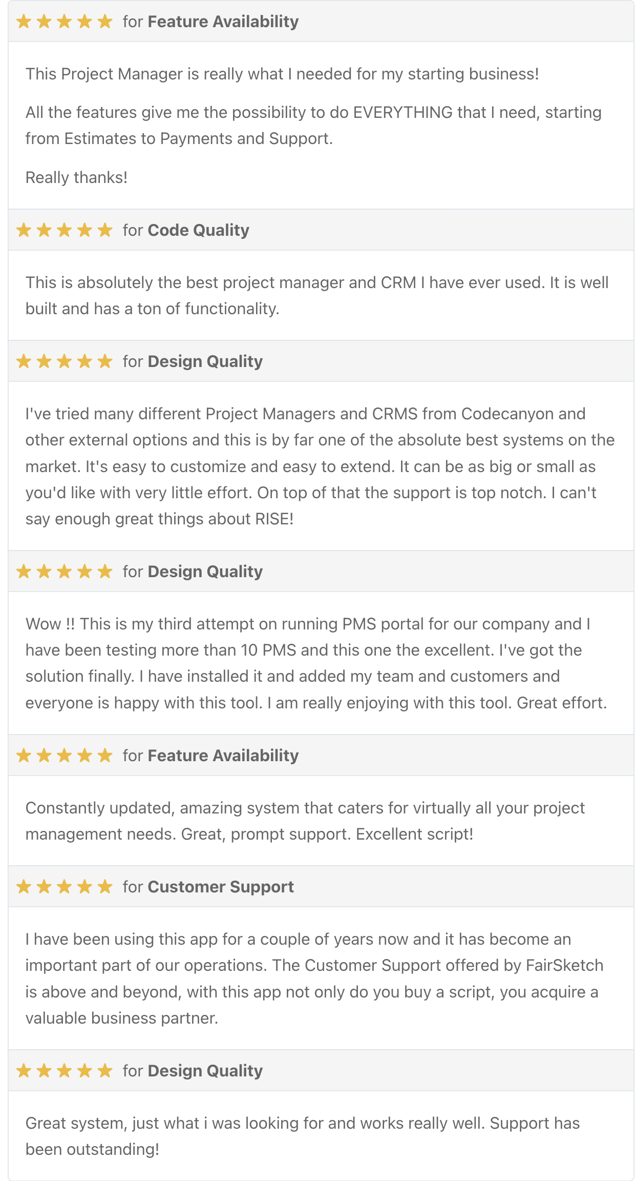 RISE - Ultimate Project Manager and CRM customer feedback