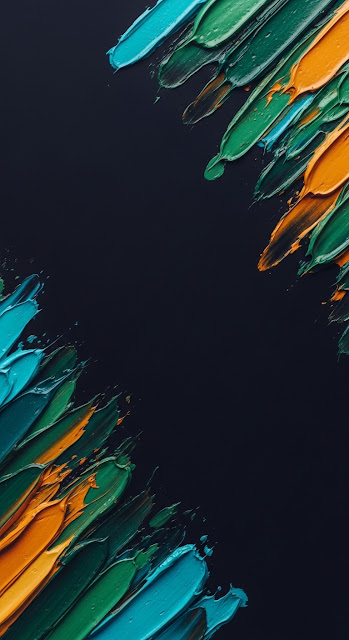 Abstract Textured Oil Paint Strokes in Teal Green and Ochre - Free mobile Wallpaper