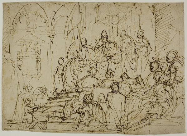 Enthroned King with Attendants