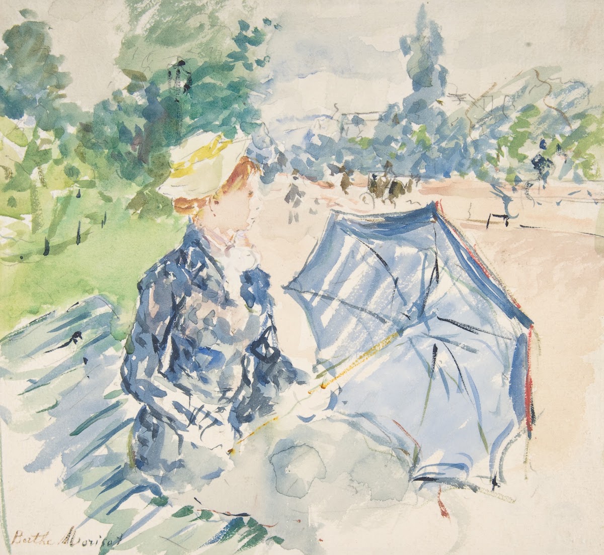A Woman Seated at a Bench on the Avenue du Bois 1885