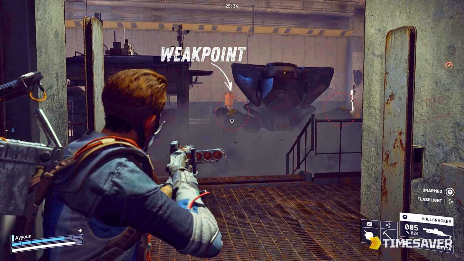 ARC Raiders raider fighting a Bastion machine with its weakpoint highlighted