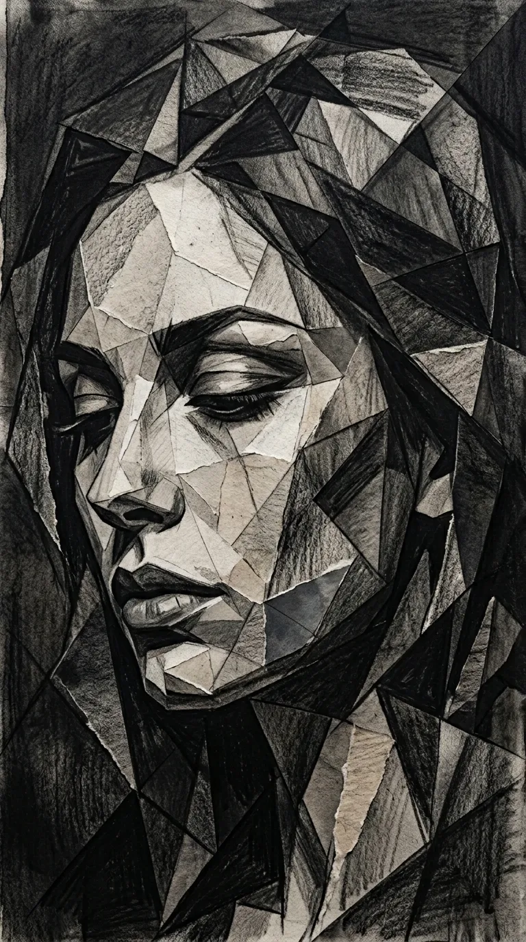 Abstract Cubist Monochrome Portrait of a Woman Face - Free 4K mobile Wallpaper