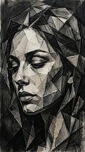 Abstract Cubist Monochrome Portrait of a Woman Face