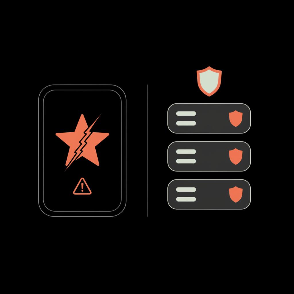 Minimal two-column vector infographic showing a negative review card on the left and resolved checked review cards on the right, illustrating how to deal with unfair reviews