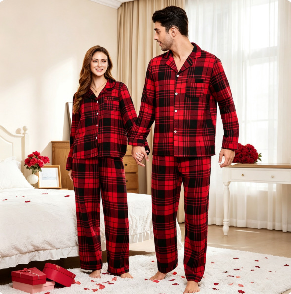 Luxurious Family Pajamas Set with Check Pattern