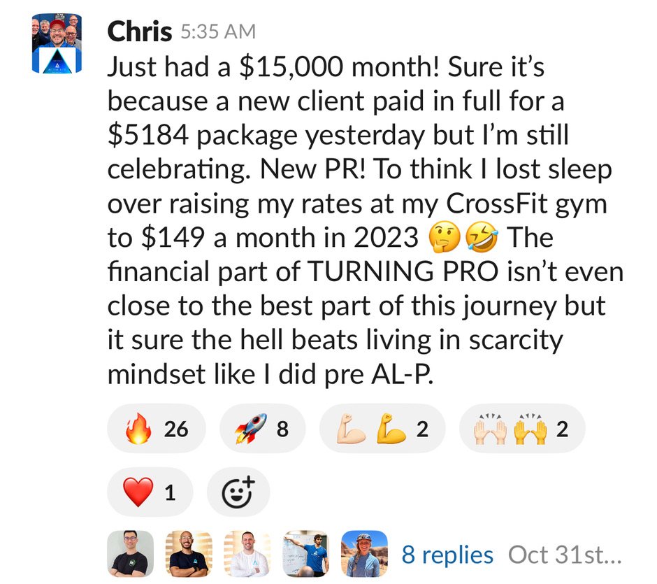 Slack post from an Active Life Professional