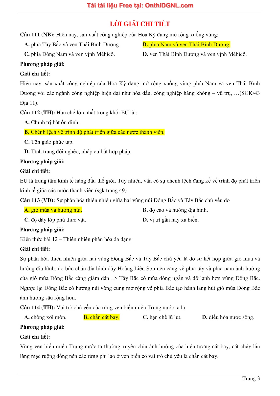 150bài tập môn Địa Lý - Ôn thi ĐGNL ĐHQG TP hà nội Phần 2