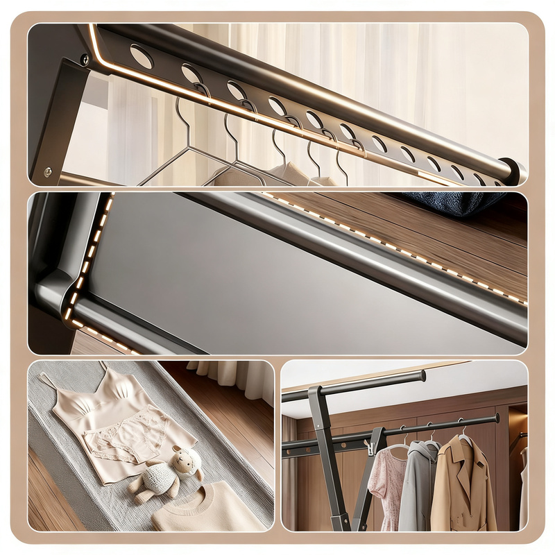 Clothes rack, extendable, double bar, steel frame