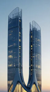 Futuristic Twin Skyscraper Towers Architectural Design