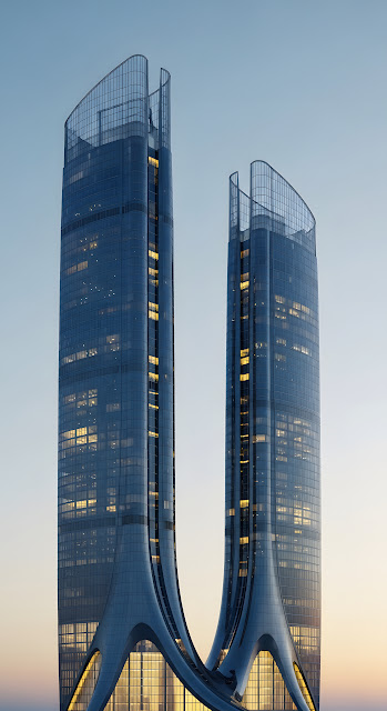 Futuristic Twin Skyscraper Towers Architectural Design - Free mobile Wallpaper