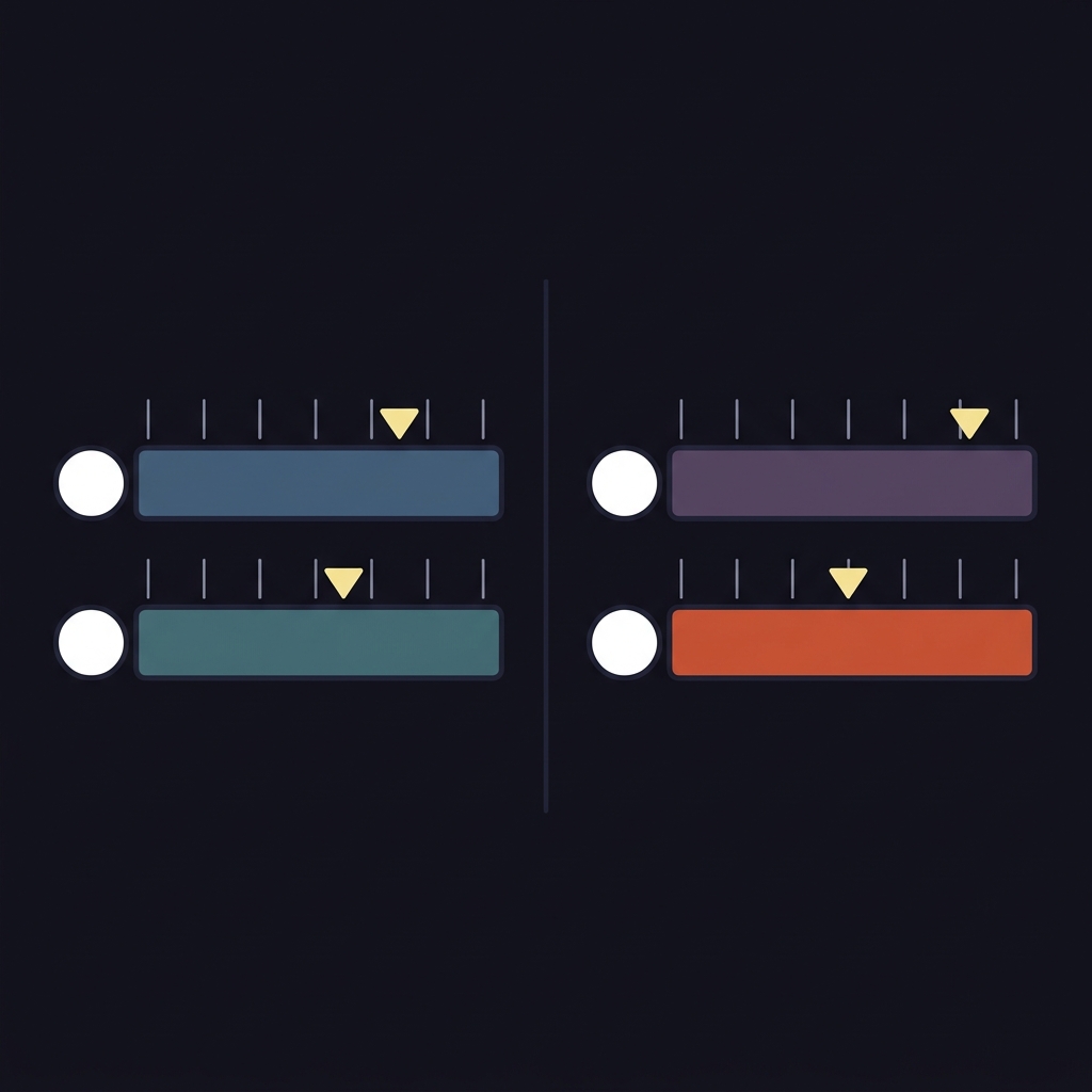 Minimalist 2D vector rating scale comparison showing SRS and FPI style outputs for two hypothetical teams side by side in Funded Plays brand colors How Conference Strength Shapes Market Perception