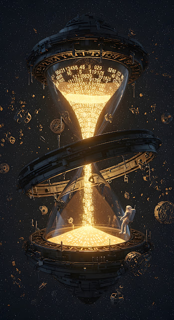 Cosmic Data Hourglass in Deep Space with Astronaut - Free mobile Wallpaper