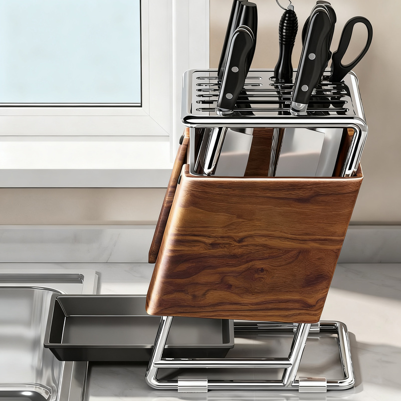 Multi-functional knife holder with wood look