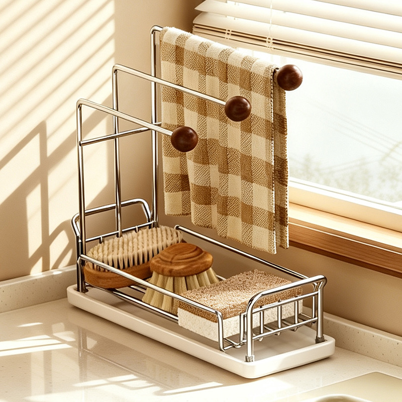 Kitchen drying rack for towels and sponges