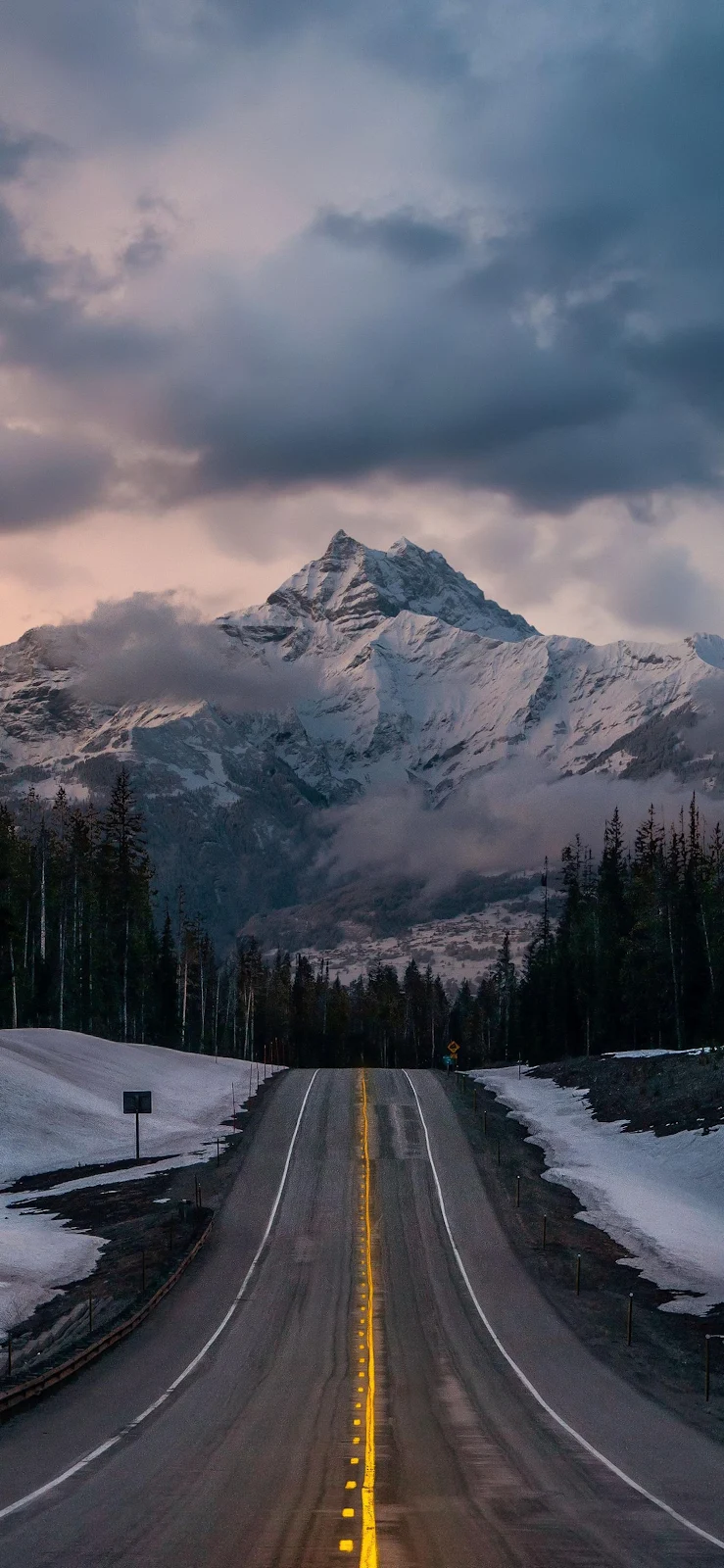 Snowy Mountain Road At Dusk - Landscape Photography 2K iPhone Wallpaper (1471x3186)