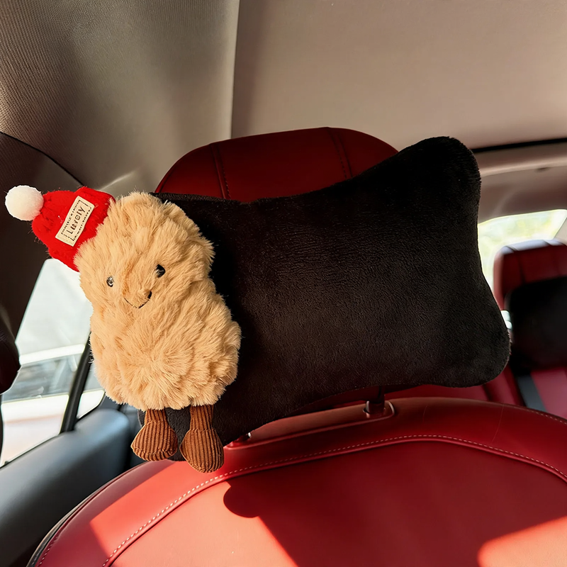 Plush car headrest with geometric pattern