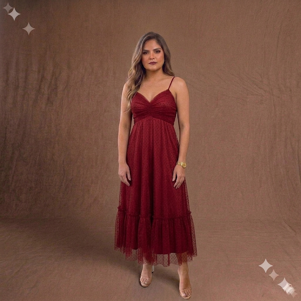 Vestido Midi en Tul Borgoña