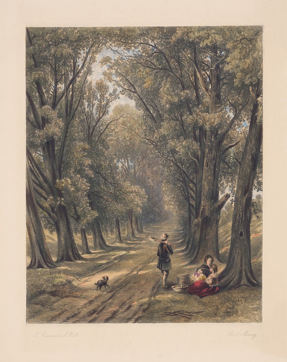 Landscape with tree lined country road Thomas Creswick 1850