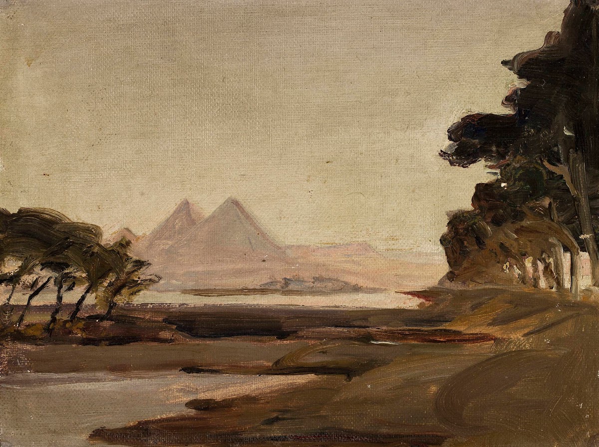 View of the pyramids From the journey to Egypt 1903