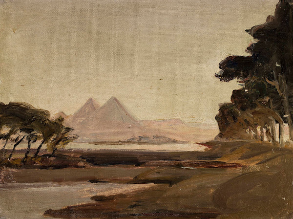 View of the pyramids From the journey to Egypt 1903