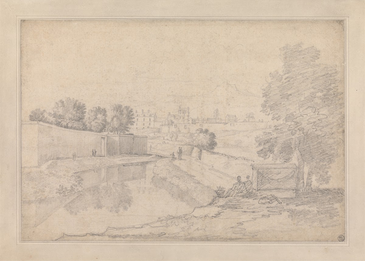 Italian Landscape with River Running Between High Wall at Left and High Bank at