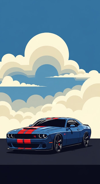 Stylized Vector Muscle Car with Racing Stripes - Free mobile Wallpaper