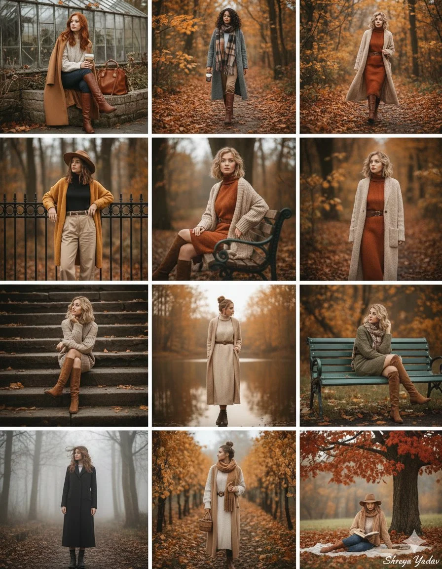Collage de moda otoñal de alta resolución con 12 fotos individuales.