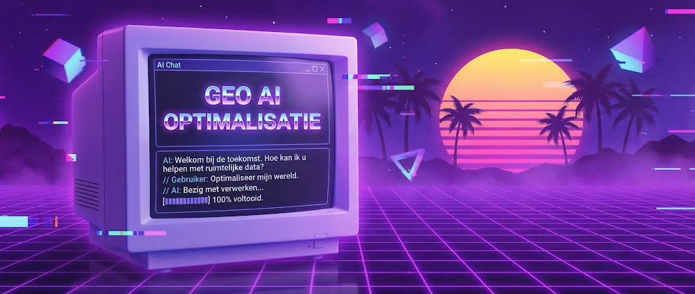 Vaporwave visualisatie van Optimalisatie AI met neon paarse accenten