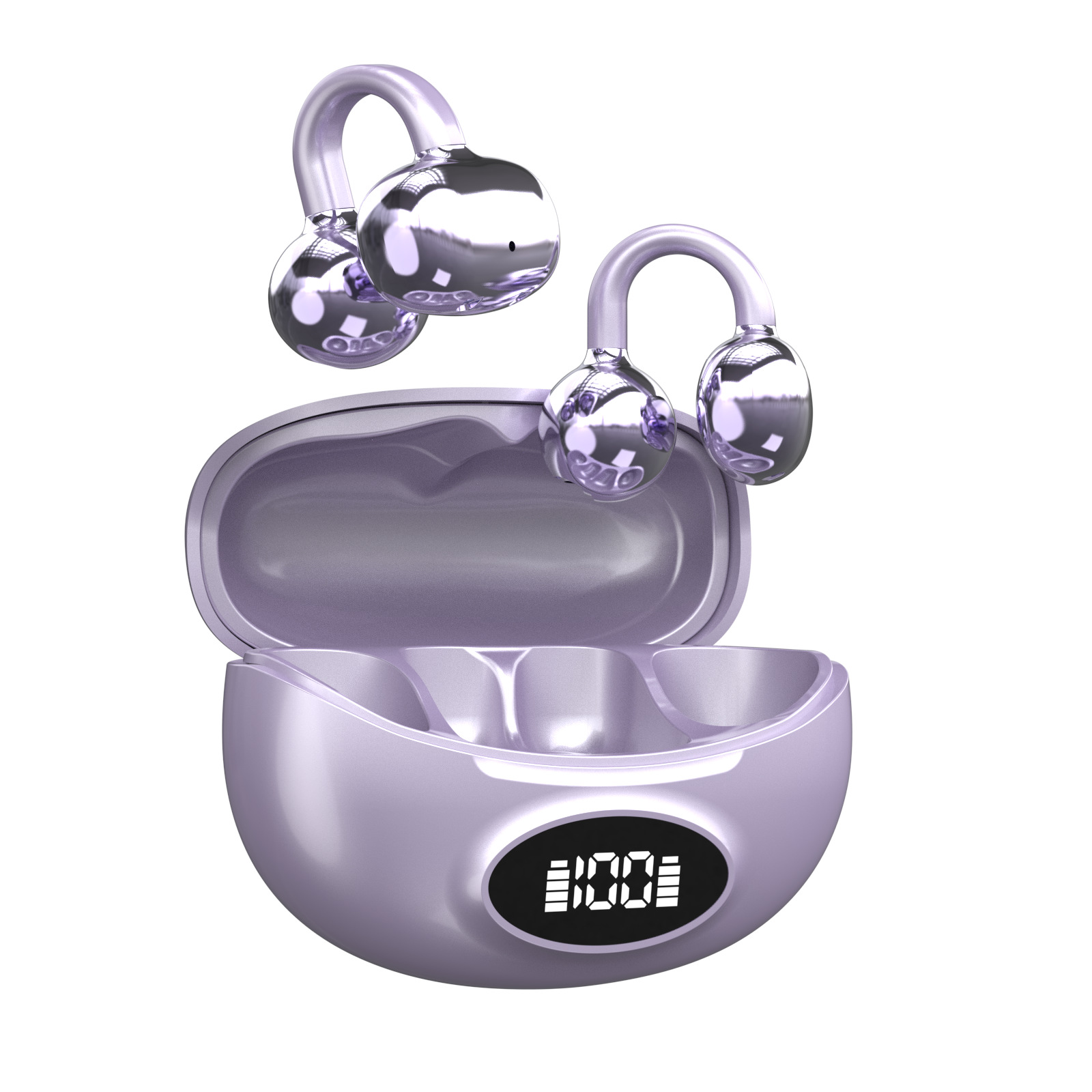 TWS earbuds with ear hooks and digital display