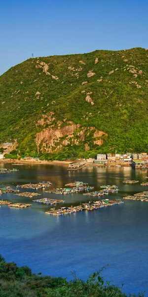 Coastal Village, Fishing Farms, Lush Mountain, Island Scenery 4K Wallpaper Background
