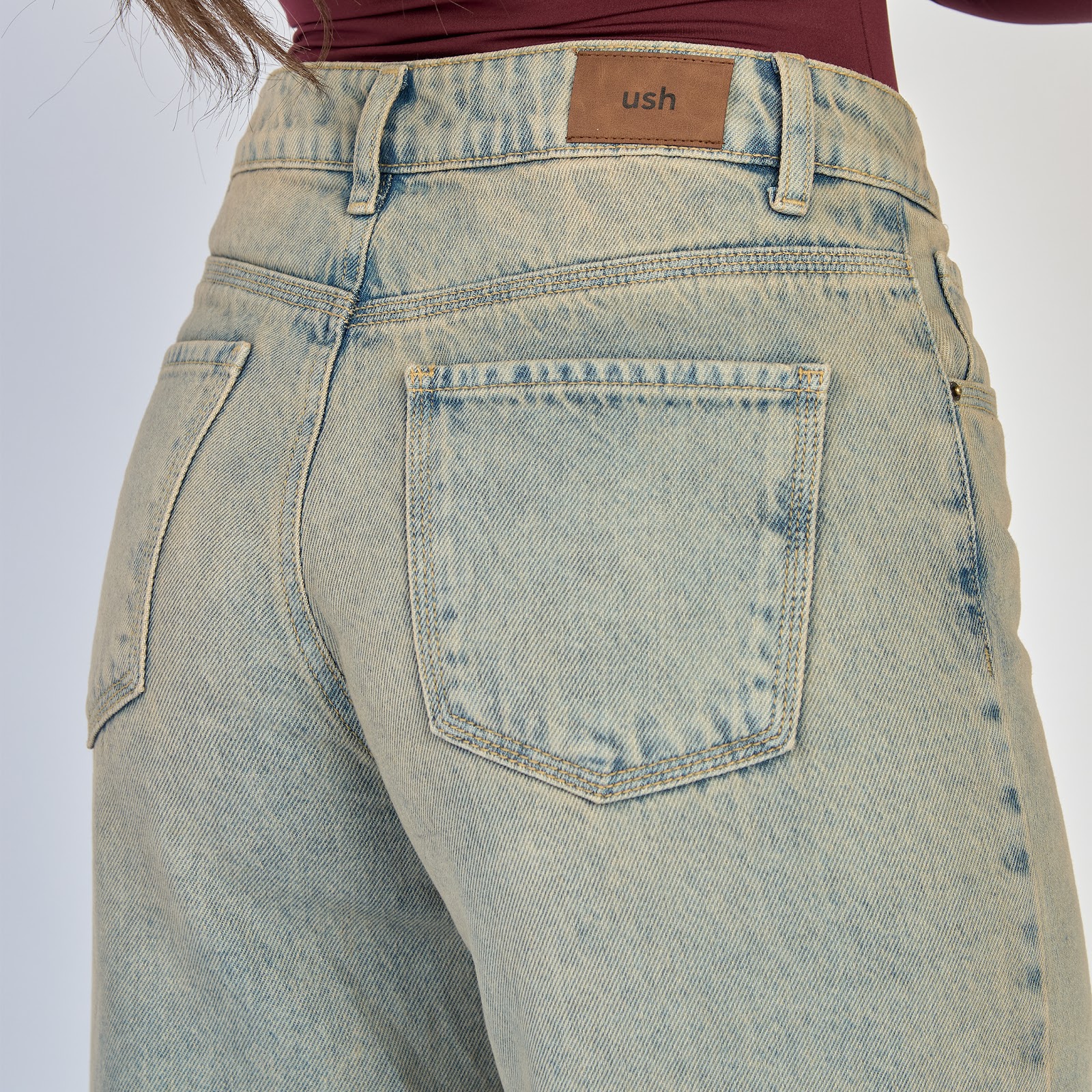 Jean dama wide leg tiro alto rígido, color Azul dirty - Vista 6