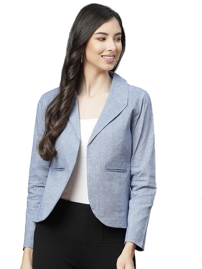 Cottinfab Women Black & White Striped Open Front Blazer 