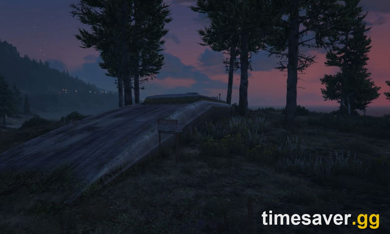 GTA Online Paleto Forest Bunker entrance in the hills above Blaine County