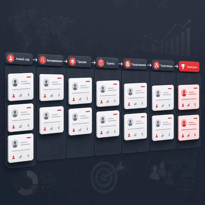 продажи через Jira — Схема воронки продаж в Jira с этапами сделки