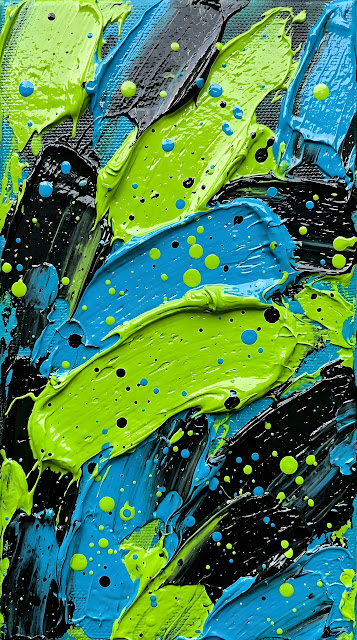 Macro Abstract Painting with Thick Palette Knife Strokes of Lime and Blue - Free mobile Wallpaper