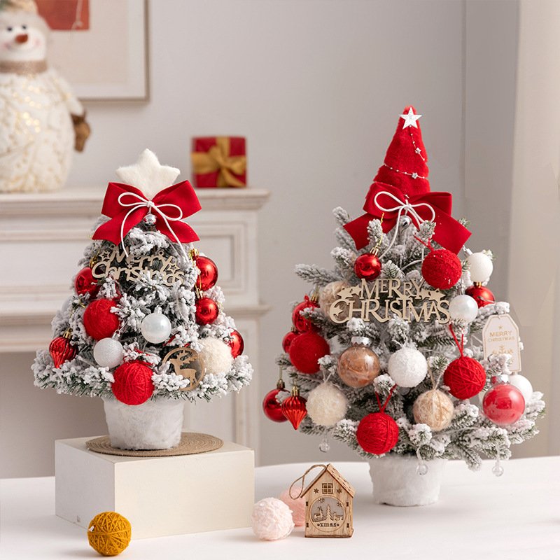 Mini Christmas tree for the table, PVC, flocked, with lighting