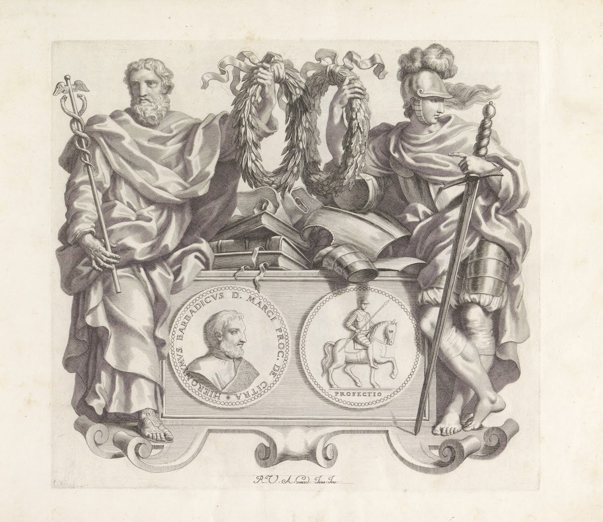 Portret van Girolamo Barbarigo met de personificaties van Wijsheid en Krijgskuns