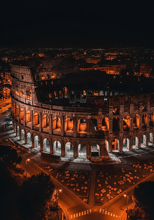 Colosseum at Night Drone View