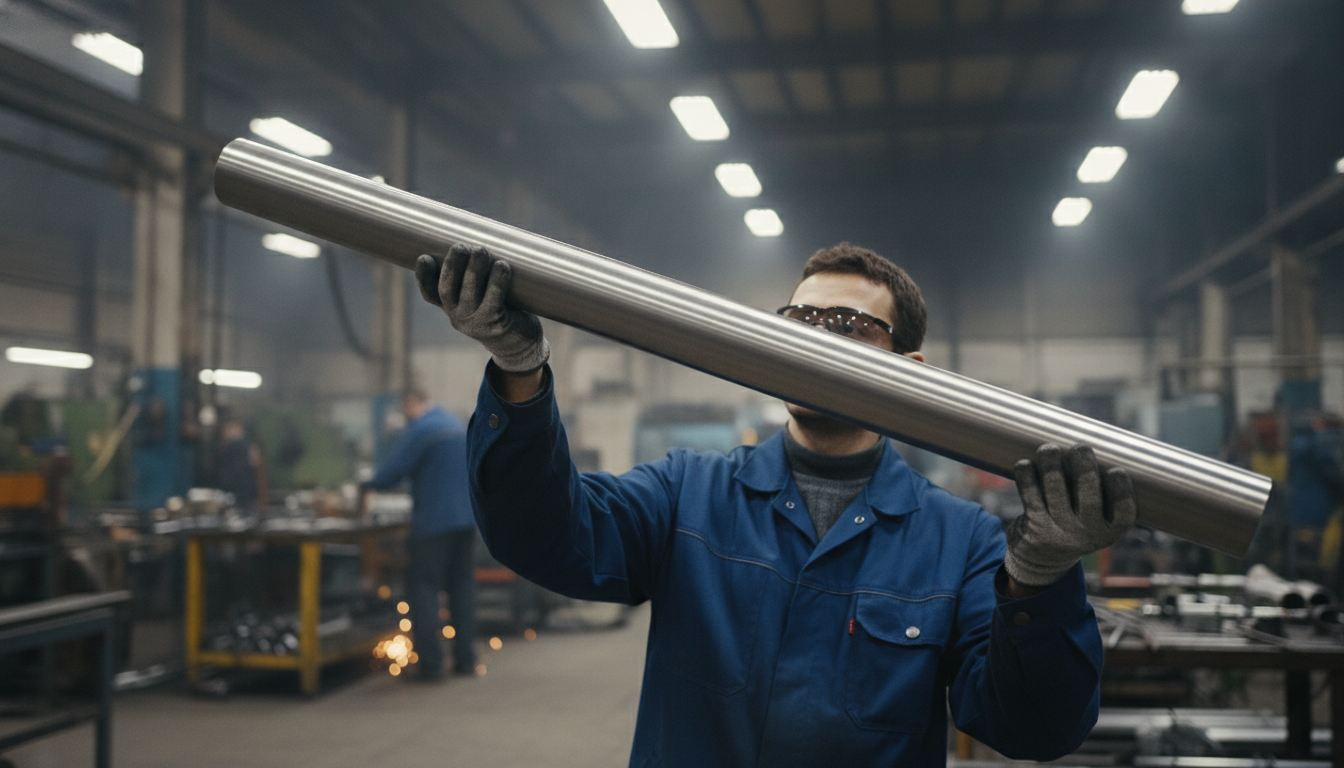 Vì Sao Hộp Inox Vuông Xước Được Ưa Chuộng Hơn Bóng Gương Trong Công Trình Hiện Đại? - thợ kiểm tra bề mặt