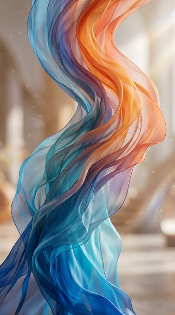Abstract 3D Render of Multi-Colored Flowing Silk Layers and Smoke Patterns - Free mobile Wallpaper