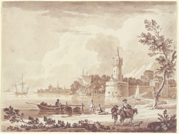 Meeresbucht Mit Einem Leuchtturm Und Einer Befestigung Im Hintergrund Ca 1783 17