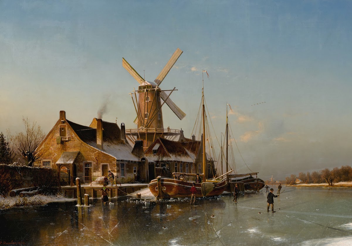 A Winter Landscape With A Mill On A Frozen River 1873