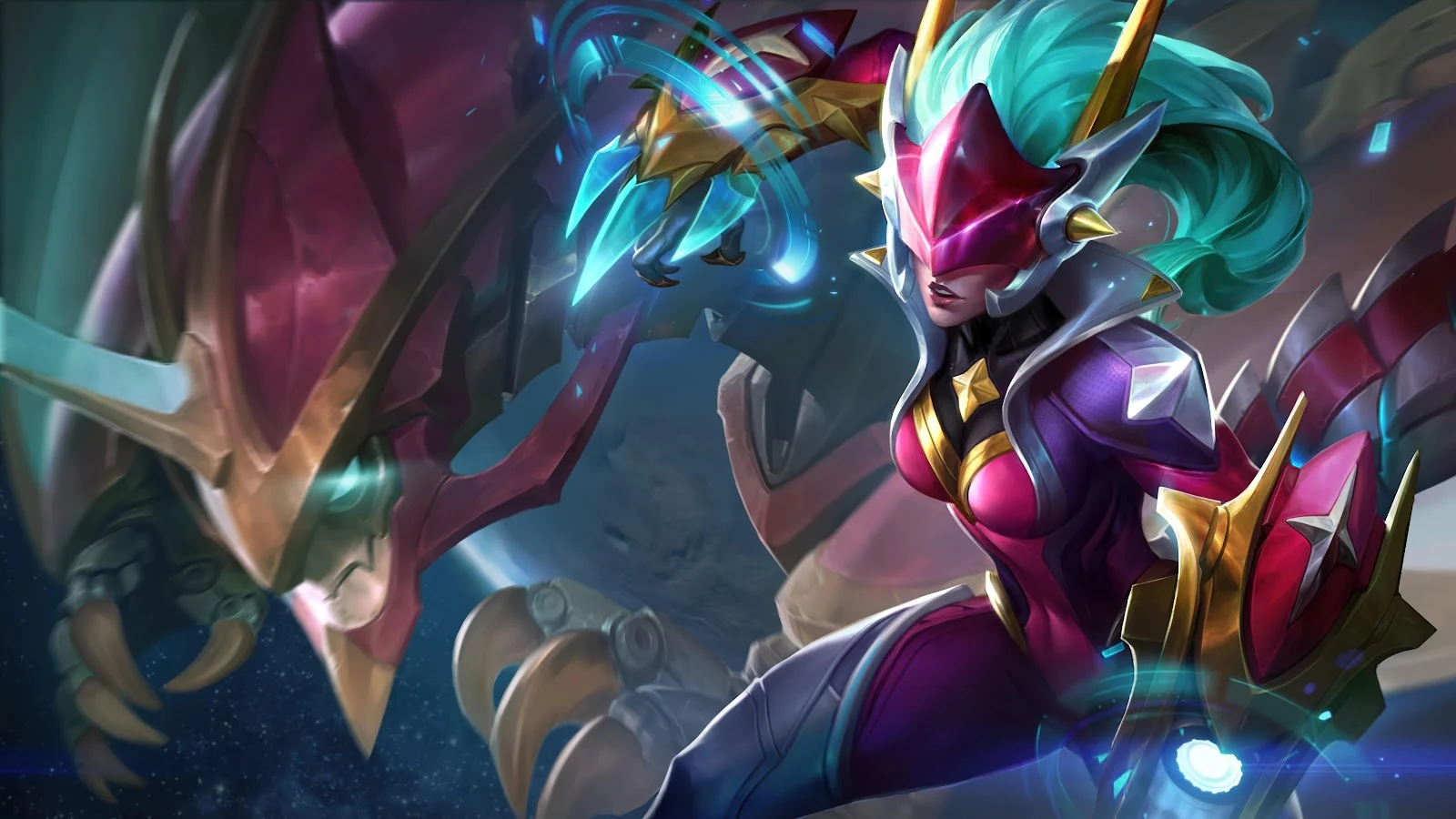 Super Galaxy Shyvana Splash Art - Digital Game Art 8K Wallpaper (7680x4320)
