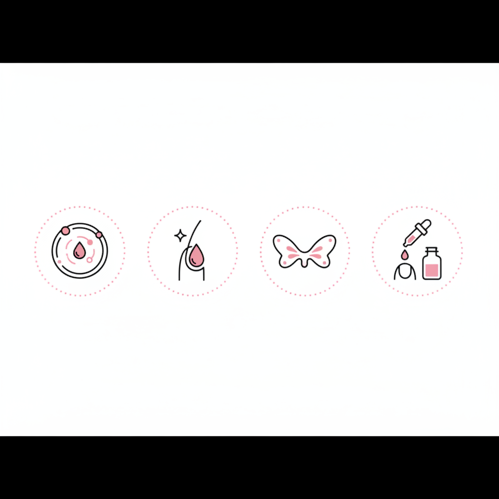 Minimalistische Vektor-Infografik mit vier Icons (Eisen, Biotin, Schilddrüse, Nagelpflege) in NailX-Farben – thematisch zu brüchige Nägel Ursachen.